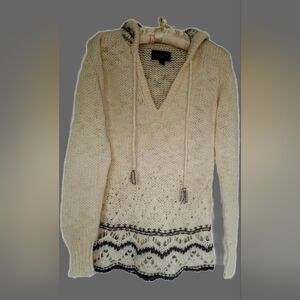 American Eagle Outfitters Women's Wool Knit Sweater Small Ivory/Gray Hooded